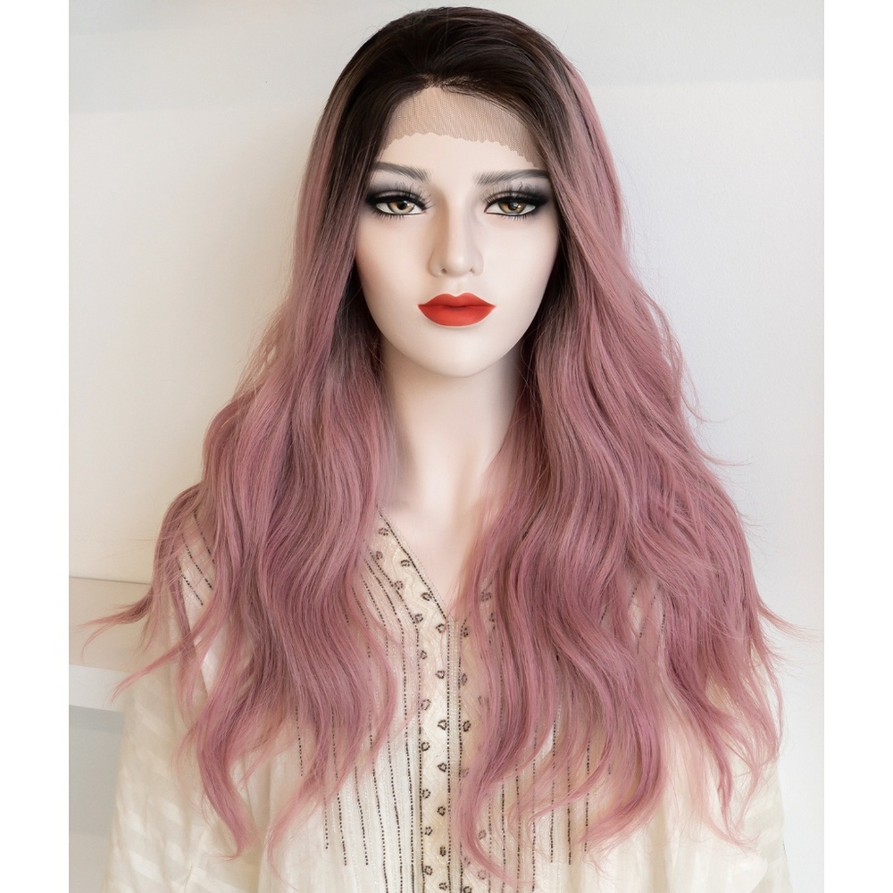 24" Pastel Pink Ombre Lace Front Wavy Wig | Kelly - Picture 2 of 11
